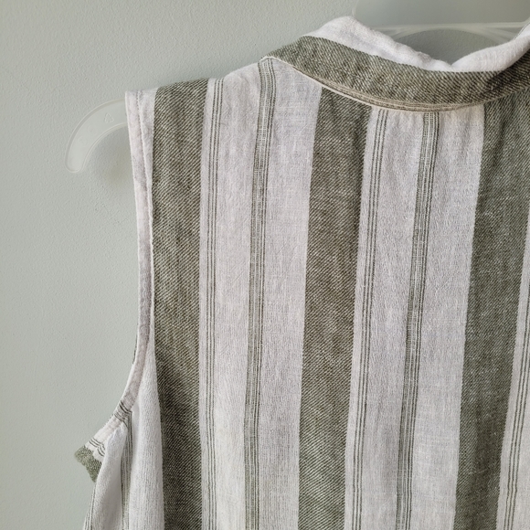 Linen/Lyocell Blend Sleeveless Striped Button Front Collar Henley Top Sz Small - Picture 9 of 10